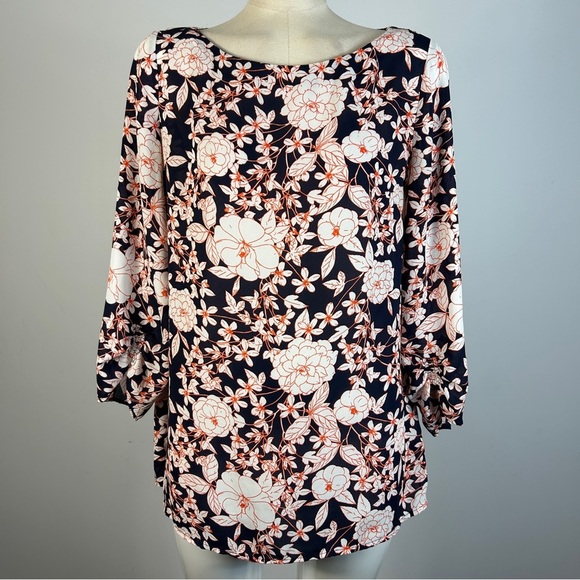 ❤️ Banana Republic Navy and Pink Floral Blouse S - Picture 1 of 11